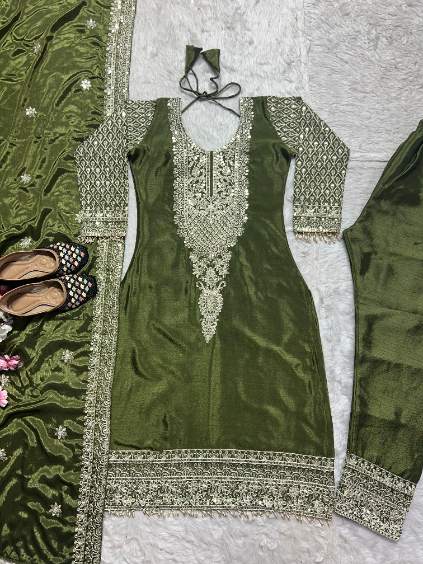 Exquisite Embroidered Chinnon Silk kurti