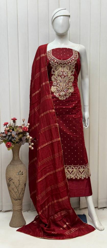 Silk Suit with Heavy Neck Work and Sequence Detail