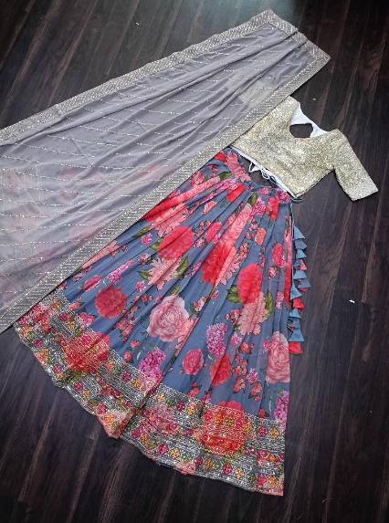 Digital Printed Faux Georgette Lehenga