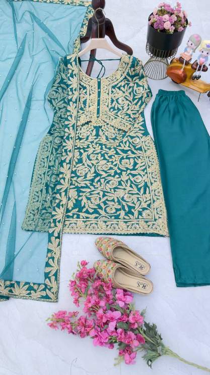 Elegant Embroidered Chinon Suit Set