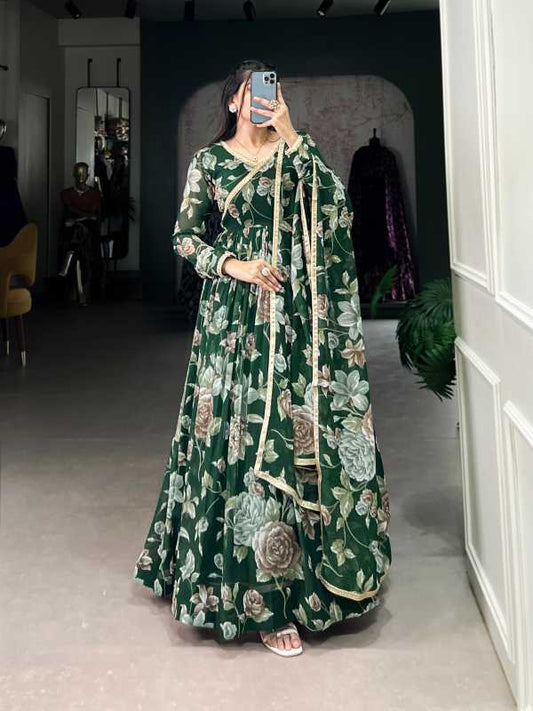 Elegant Ready-to-Wear Floral Gown with Dupatta for Women