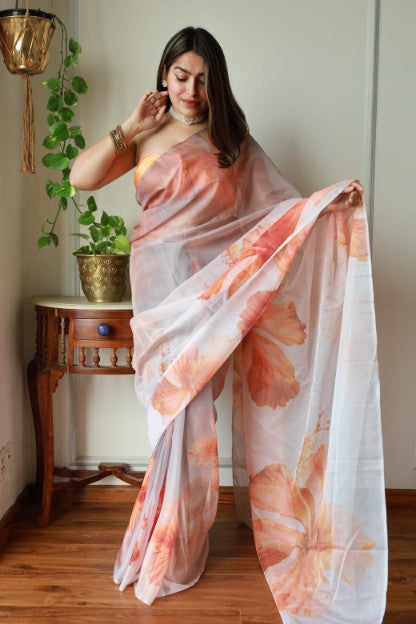 Exquisite Digital Printed Tabby Organza Saree